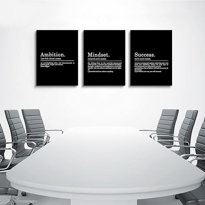 Inspirational Canvas Painting Wall Art -EPHANY ART - Mindset Quotes Prints, Motivational Wall Art Success Framed Entrepreneur Poster Positive Quotes Wall Poster for Home Office Workplace (M-3pcs,20x30inchx3pcs)