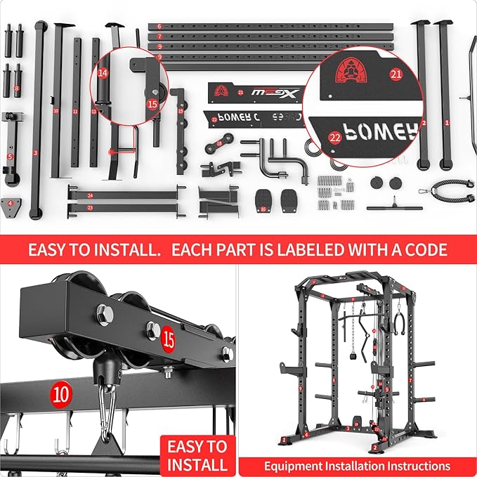 Power Cage,1600lbs Multi-Function Power Rack with Adjustable Cable Crossover System and More Training Attachment, Weight Cage for Home Gym
