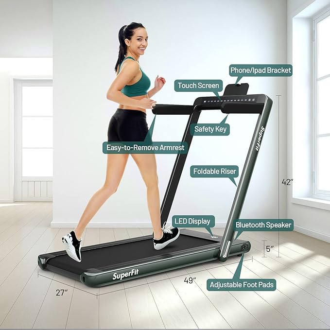 GYMAX Walking Pad, Dual LED Display 2 in 1 Under Desk Treadmill for Home with Remote & Smart App Control, 2.25HP Foldable Portable Treadmill Running Machine for Office Small Space