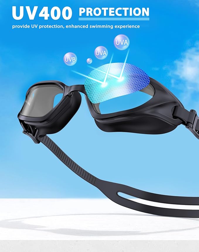 Swim Goggles, Unisex Adult Swimming Goggles Anti Fog Anti UV No Leakage Wide View for Men Women Youth