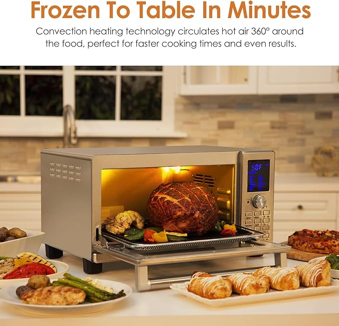 Nuwave Bravo XL Air Fryer Toaster Smart Oven, 12-in-1 Countertop Grill/Griddle Combo, 30-Qt XL Capacity, 50F-500F adjustable in precise 5F increments, Integrated Smart Thermometer, Linear T Technology