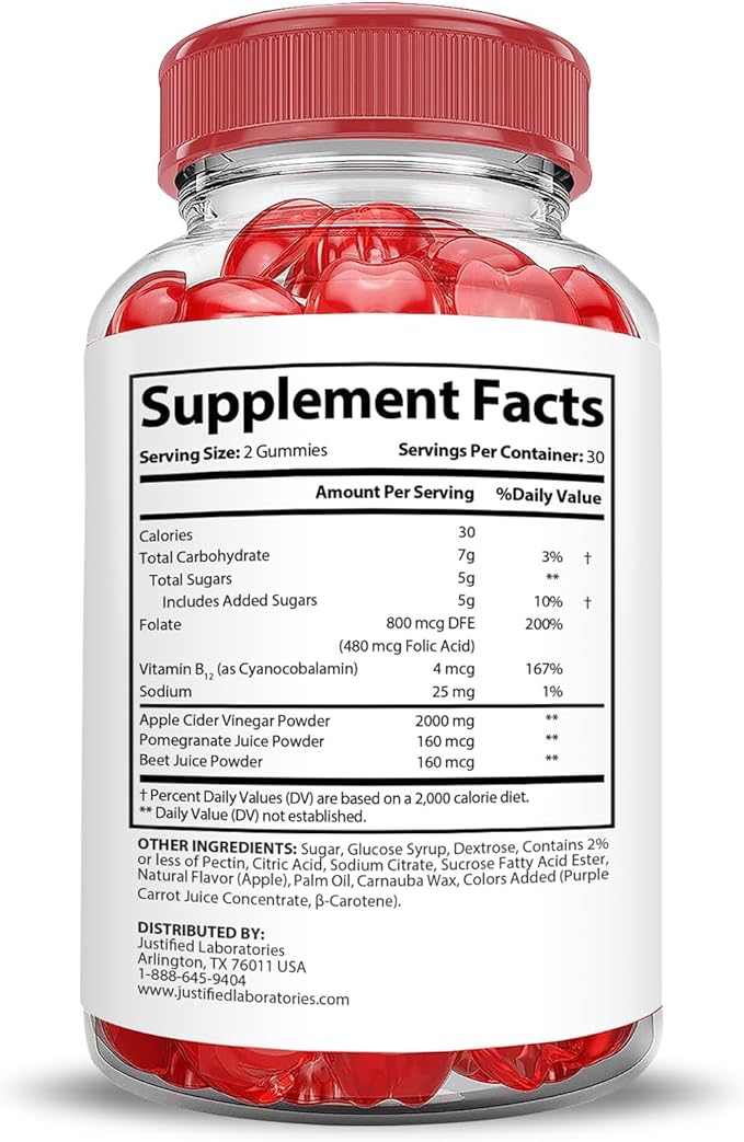 Justified Laboratories Trim Tummy Keto ACV Gummies Extreme 2000MG Trim Tummy Keto Gummies Apple Cider Vinegar Formulated with Pomegranate Beet Juice Powder B12 Vegan Non GMO 60 Gummys