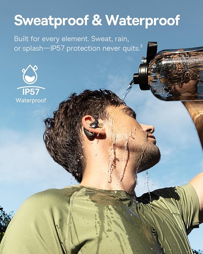 Baseus Eli Sport 2 Open-Ear Headphones Wireless Earbuds,Secure Earhook Sport Design,Ultra-Comfort,4-Mic Clear Calls, IP57 Waterproof,45H Play, Bluetooth 6.0 Earhook Fit Running Workout Gym -Black
