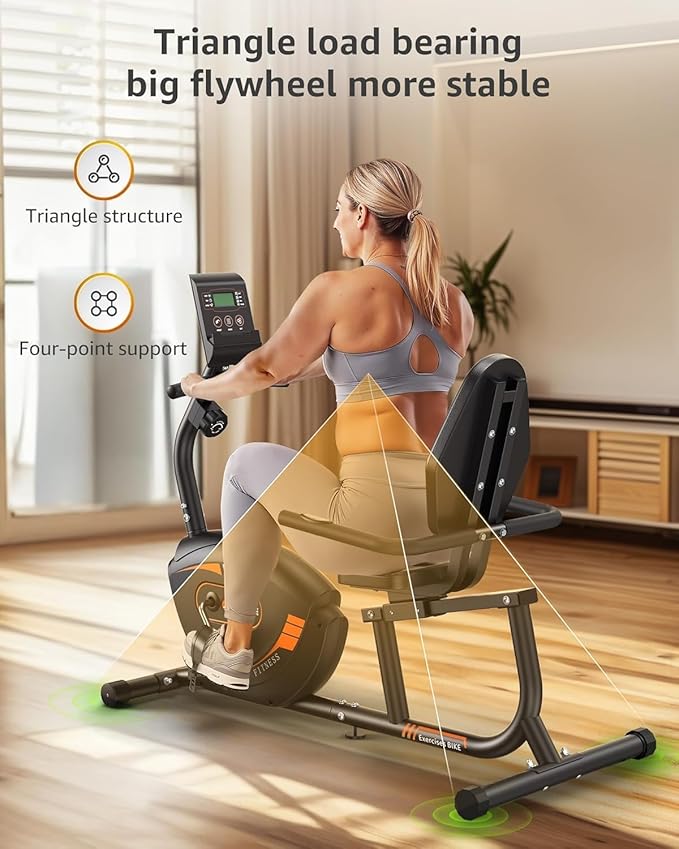 JEEKEE Recumbent Exercise Bike for Seniors,Stationary Bikes for Home, 300LB Capacity & 16 Levels Magnetic Resistance, Heart Rate Handle