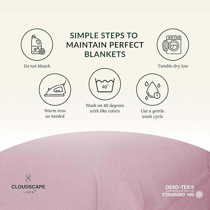 Cloud Scape Linen 100% Cotton Queen Size Blanket, Herringbone Pattern, Lightweight Summer Blanket,Best Gifts for Women, fits Full Size Bed, 92 x 92, Seashell Pink