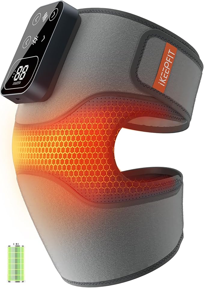 Cordless Knee Massager with Heat Vibration for Pain Relief, MAXwarm 4.0[2025 Upgraded] - Electric Heated Knee Brace with 5 Heat Levels and 3 Massage Mode, Gifts for Men Women (Grey, Single)