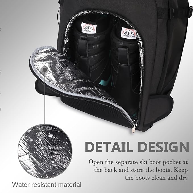 JIANYA Ski Boot Bag, 50L Waterproof Travel Backpack for Snowboard, Ski Helmet, Goggles, Gloves & Accessories, Blue