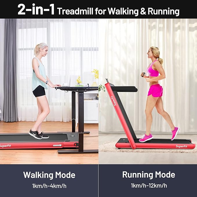 GYMAX Walking Pad, Dual LED Display 2 in 1 Under Desk Treadmill for Home with Remote & Smart App Control, 2.25HP Foldable Portable Treadmill Running Machine for Office Small Space