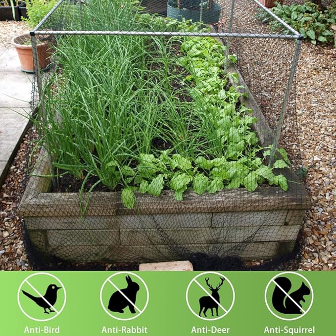 Bird Netting 10x10 Ft, 1/2In Mesh Heavy Duty Garden Netting Pest Barrier for Plants, Fruit Trees, Vegetables, Extra Strong Woven Mesh Netting, Animal Fencing Against Birds, Deer, Poultry
