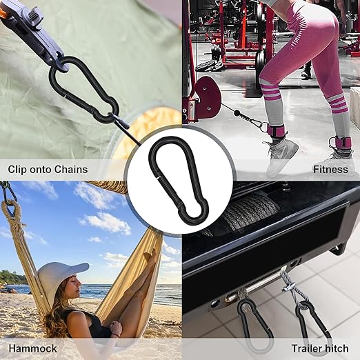 KINLINK 2 Pack Black Carabiner Clip, 5.5 inch Heavy Duty Spring Snap Hook, Large Caribeener Clips for Camping, Swing Set, Hammock, Hiking, Travel, Weight Lifting Machine, Home Gym Equipment