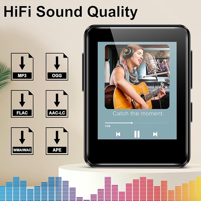 MP3 Music Player 32GB with Bluetooth, Portable Mini Music Player with 1.8 inch Screen, Speakers, FM Radio, Recorder, Up to 512GB, Black