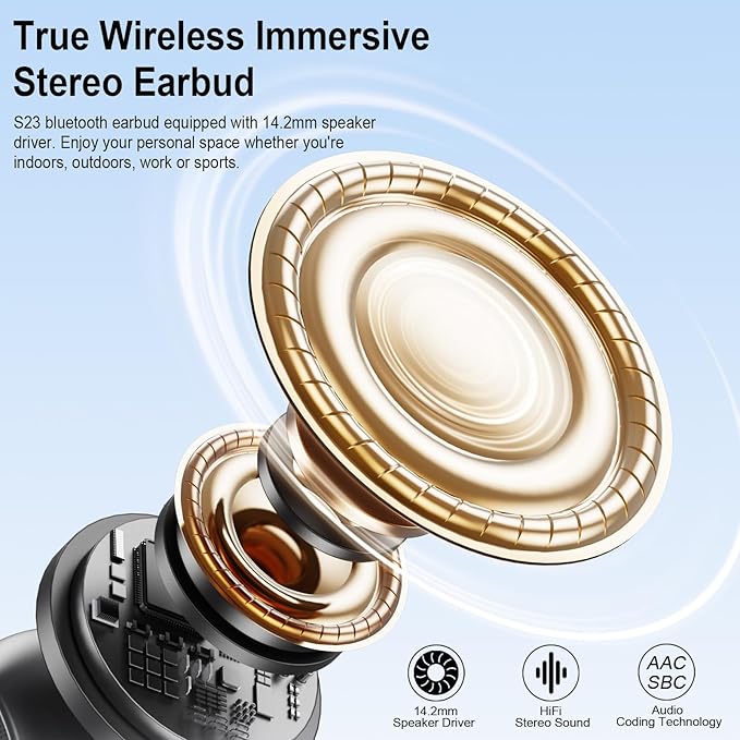 Wireless Earbuds, 2025 Bluetooth 5.3 Headphones HiFi Stereo Ear buds with ENC Noise Cancelling Mics, 40H Bluetooth Earbuds with Dual LED Display, IP7 Waterproof in Ear Earphones for Android iOS, Black