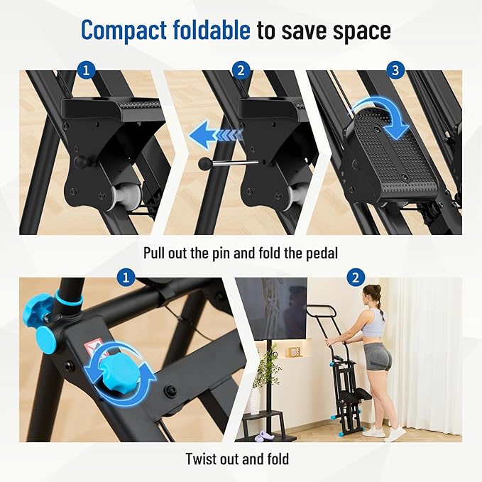 Stair Stepper for Home Gym,Folding Vertical Climber Cardio Exercise Machine,Stair Climber for Full Body Workout with Adjustable Handlebar for Women & Men