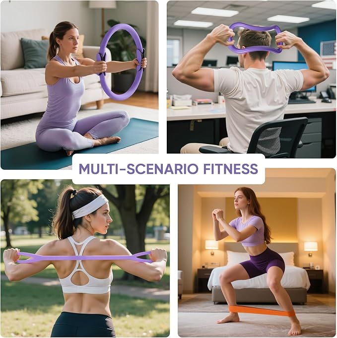 Home Pilates Kit for Women Pilates Equipment Ring and Ball Set Magic Circle Hoop with 5 Resistance Bands Compact Toning Fitness Essentials Starter Set Accessories