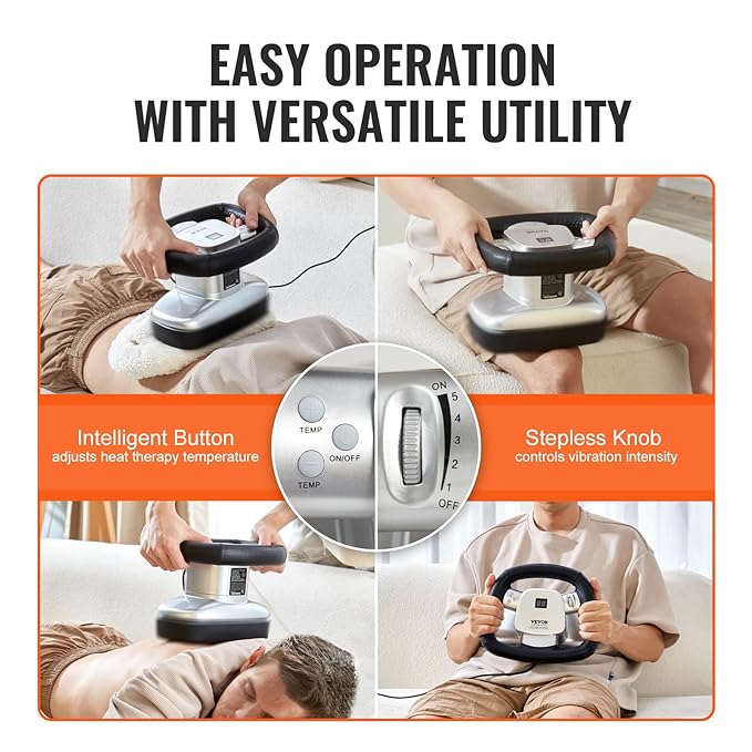 VEVOR Chiropractic Massager with Heat and Adjustable Vibration, Professional Orbital Handheld Therapeutic Body Massage Tool for Back, Neck, Shoulder Muscle Pain Relief