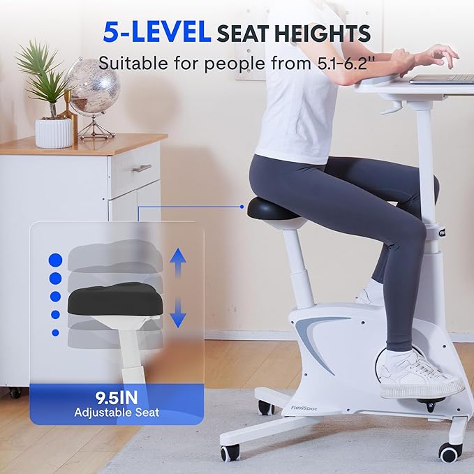 FLEXISPOT Exercise Bike with 2D Desktop, Space Saving Under Desk Bike with Removable Desk, Stationary Bikes Indoor Bikes with 300LBS Heavy Duty 8-Level Resistance Flywheel Optional LCD, V9PRO/V9MAX