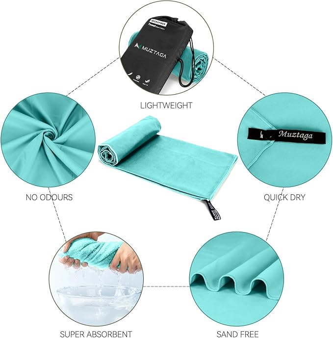 Microfiber Beach Towel-Perfect for Travel, Sports, Camping, Swimming, Yoga, Gym- Quick Dry, Sand Free, Compact, Lightweight, Absorbent (Mint,X-Large(200x90cm, 78x35”))