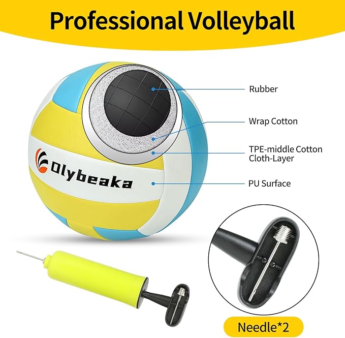 Portable Outdoor Volleyball Net Set for Backyard Beach with Adjustable Poles, Soft PU Volleyball & Pump, Carry Bag and Durable Anti-Sagging Net