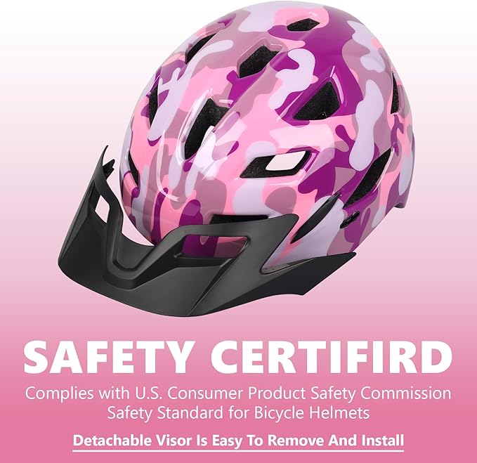 Kids Bike Helmet,Bavilk Kids Boys Girls Bike Helmets with LED Light Detachable Visor Children Youth Teen Multi-Sport for Skating Cycling Scooter Skateboard Adjustable & Lightweight 19.7"-22.4"