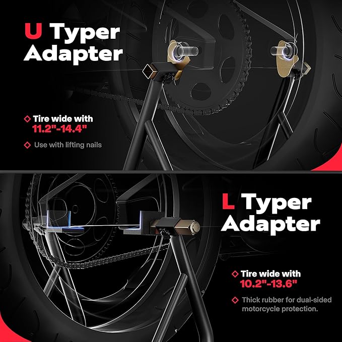 SPECSTAR Universal Motorcycle Stands, 882 Lbs Capacity Front Rear Wheels Lift Combo with U+L Adjustable Swingarm Spool, Heavy Duty Paddock Stands for BMW, Suzuki, Yamaha, Honda, Kawasaki, Black