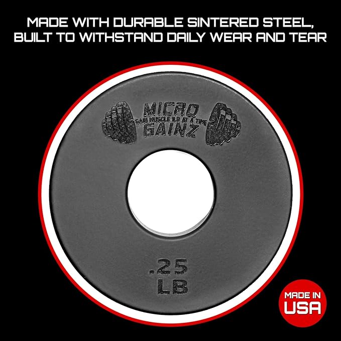 Micro Gainz Standard 1-Inch Center Hole Fractional 8 Piece Weight Plates with Bag, Designed for Standard 1-Inch Dumbbell & Barbell for Strength Training and Weight Lifting, Made in USA