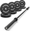 Olympic Bumper Plates Set 2 Inch, 10-55 lbs Rubber Weight Plates with 45 lb (20kg) Black/Silver Barbell, Strength Training & Weight Lifting for Home Gym