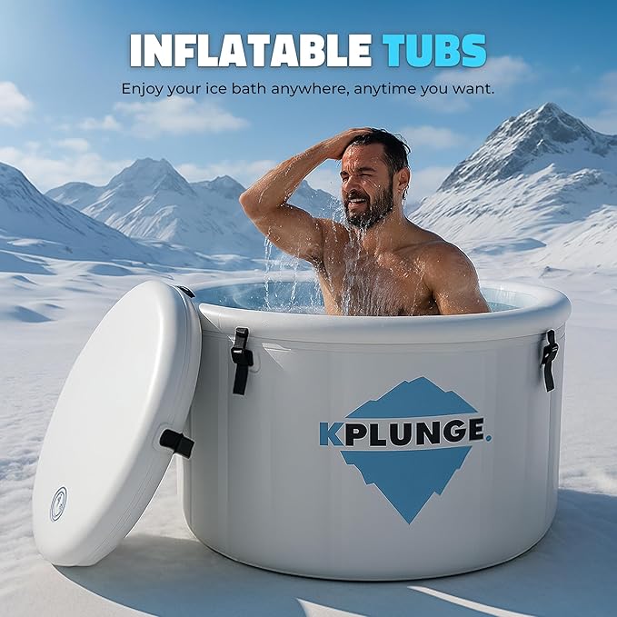 Arctic Fox 39" 1-Person Inflatable Cold Plunge Ice Bath Tub or Hot Tub with PVC Insulated Lid, Hand Pump, Repair Kit, 88-Gallon Capacity – Chiller Compatible Indoor/Outdoor Use Tub – Gray