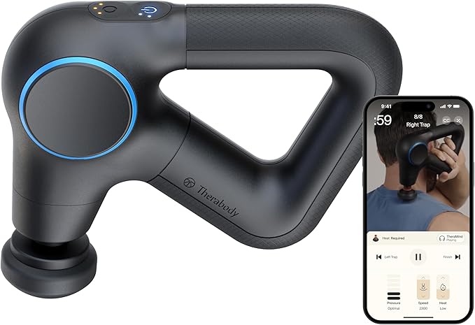 TheraGun Therabody Prime Plus Heated, Powerful Massage Gun for Enhanced Warm-Up & Workout Recovery - Quiet Deep Tissue Massager for Body and Back Pain Relief - Leg & Back Massager with Heat