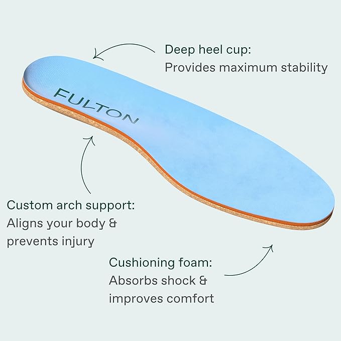Fulton Men's Shock Absorbing Insoles with High Impact Arch Support - Custom Molding Cork Inserts Alleviate Plantar Fasciitis & Foot Fatigue- Athletic Running Insoles for Men (Men's Size 13.5-14)