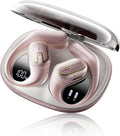 Open Ear Headphones 5.4 Bluetooth Sport Ear Buds with LED Digital Display IPX7 Waterproof, Wireless Earbuds Stereo Sound with 18.2mm Drivers (Pink)