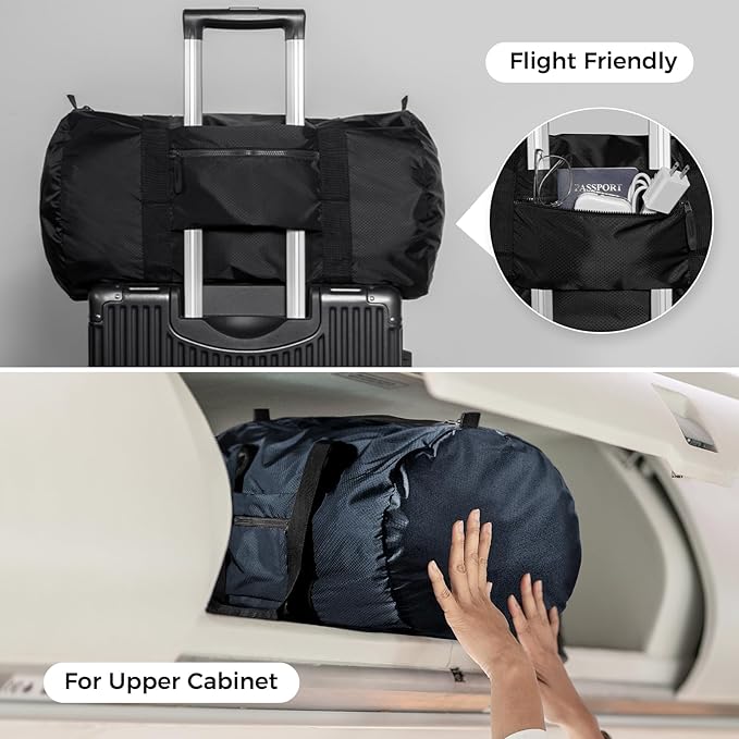 pack all Lightweight Travel Duffel Bag, Water-Resistant Sports Gym Bag, 32L Foldable Weekender Bag for Fitness, Hiking and Camping (Black)