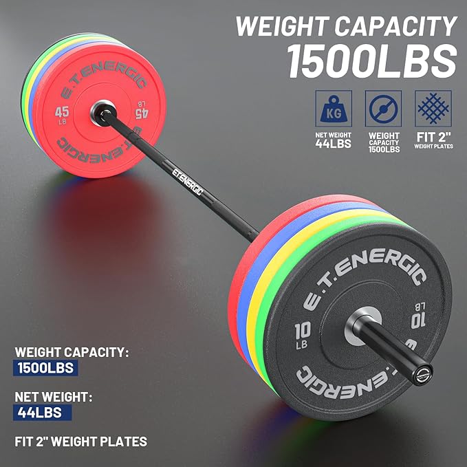 7ft Olympic Barbell Bar 45LB Load 1500lbs Capacity Available, for Gym Home Exercises, Weightlifting, Powerlifting for 2" Olympic Plates