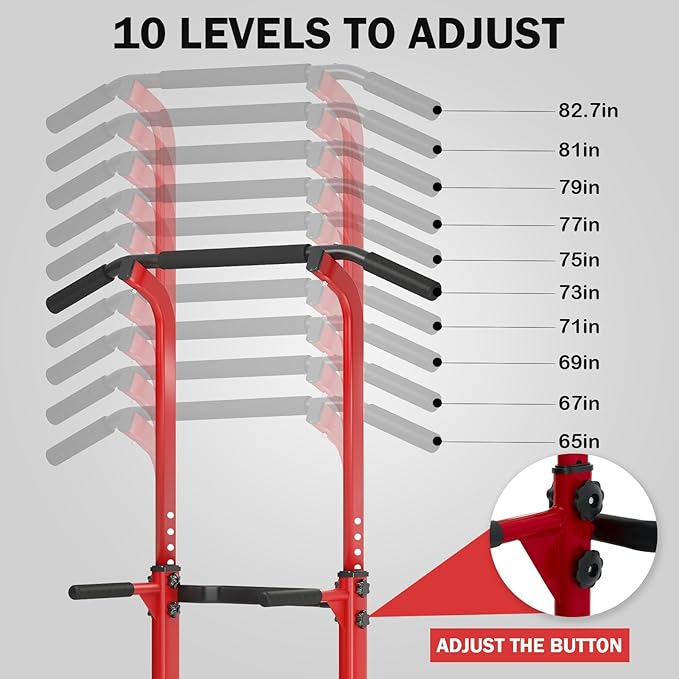SogesHome Power Tower Pull Up Bar and Dip Station Adjustable Height Dip Stand Multi-Functional Strength Training Fitness Workout Station