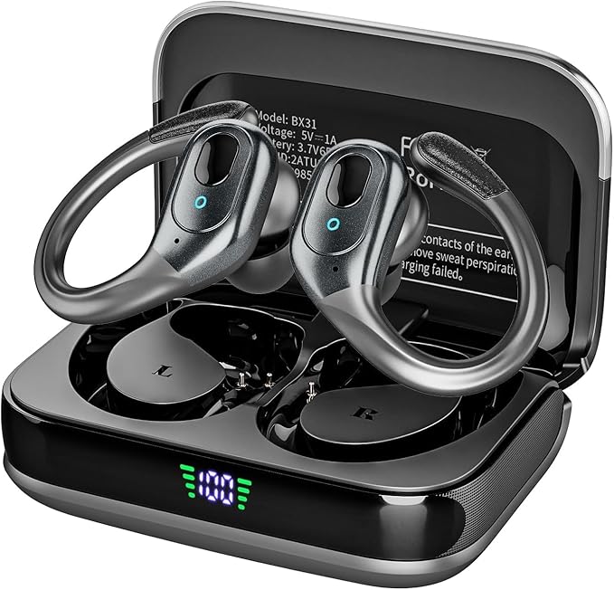 Wireless Earbuds Bluetooth 5.4 Headphones, Noise Canceling Ear Buds with 75hr Playtime, LED Power Display, IPX7 Waterproof Earphones Over-Ear Earphones for Sports/Workouts