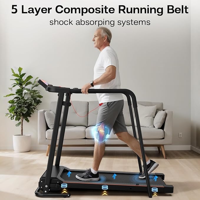 Foldable Walking Treadmill for Seniors with Long Handrails, APP Control & 3D Virtual Scenes – 3.0HP Quiet Motor, 300 lb Capacity, Shock Absorption – Ideal for Home, Office & Small Spaces