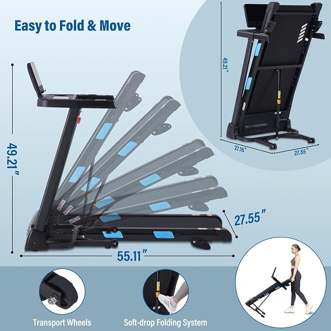 Treadmills for Home, 350 lbs Capacity, 10 MPH, 3.0HP Incline Treadmill with Bluetooth APP, 17 * 46" Belt, Running Threadmills Machine, LCD Display, 36 Programs