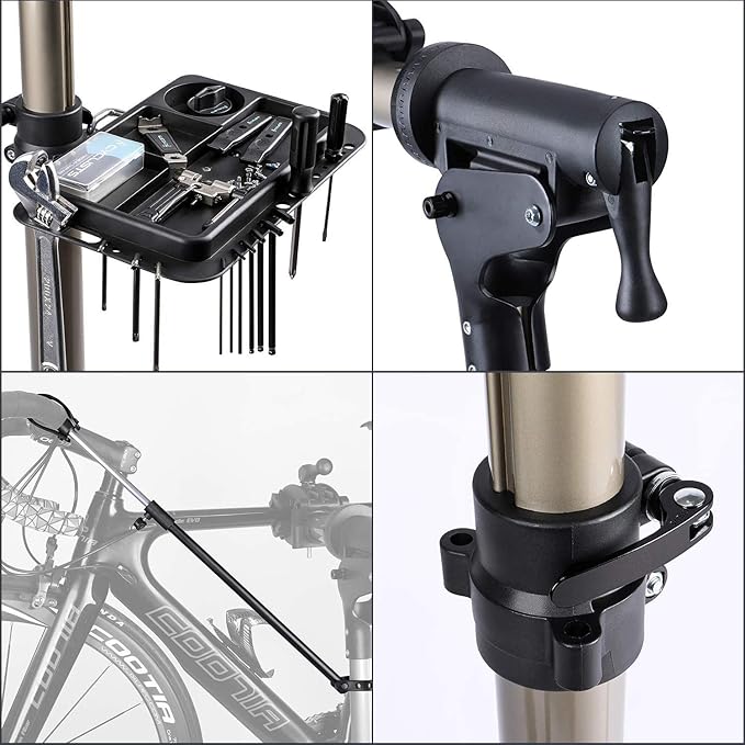 CXWXC Bike Workstand with Adjustable, Bicycle Repair Stand for Maintenance Folding and Lightweight (Champagne-3)