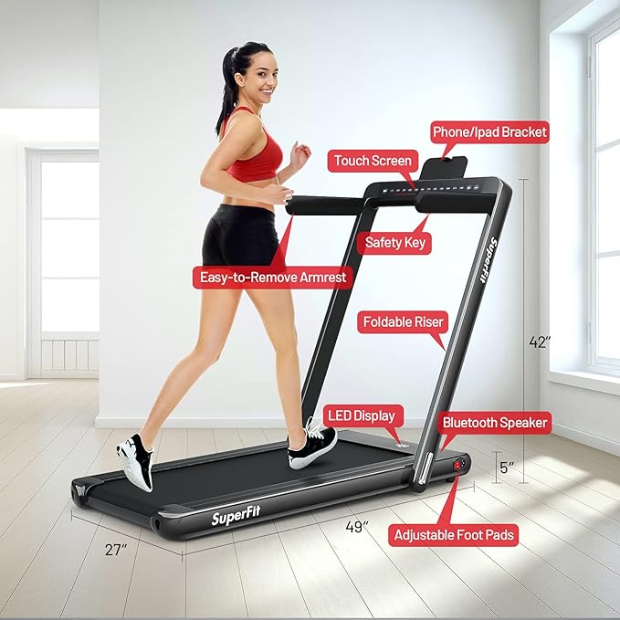 GYMAX Walking Pad, Dual LED Display 2 in 1 Under Desk Treadmill for Home with Remote & Smart App Control, 2.25HP Foldable Portable Treadmill Running Machine for Office Small Space