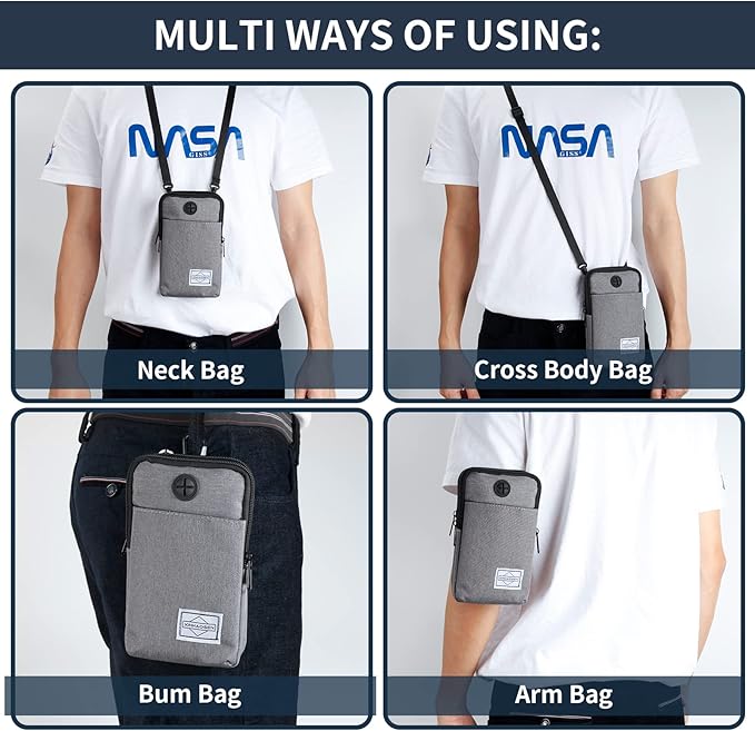 Cell Phone Purse Waist Pack Bag Travel Crossbody Bag Wristband Sport Armband Wallet with Removable Shoulder Strap (Dark Grey)