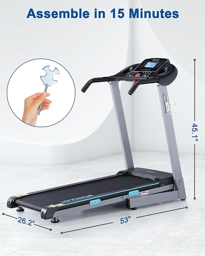 Treadmill with Auto Incline - 300 lb Capacity, 3.0HP Folding Electric Treadmill Up to 8.5 MPH Speed, Running Machine with 17.5" Wide Tread Belt and Bluetooth Speaker for Home Use