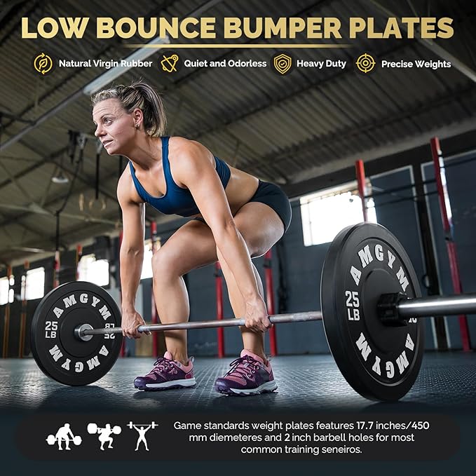 2 Inch Bumper Plates，10-500lbs，Barbell Rubber Olympic Weight Plates Set for Home Gym, Strength Training & Weight Lifting, Multiple Options Colors