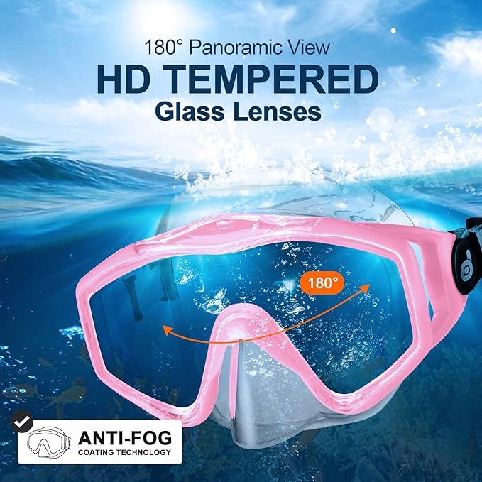 Odoland Kids Snorkeling Packages Snorkel Set, Dry Top Snorkel Mask with Adjustable Swim Fins for Boys and Girls Age 7-14