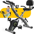 Exercise Bike, 5 in 1 Foldable Stationary Bike for Seniors, 16-Level Adjustable Magentic Resistance, Indoor Workout Bike with 330LB Capacity, Comfortable Seat Backrest X-bike
