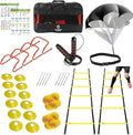 Agility Ladder Speed Training Equipment Set-2x 20ft Agility Ladder,12 Soccer Cones,4 Adjustable Hurdles, Jump Rope, Running Parachute| Basketball Football Soccer Training Equipment for Kids Adults