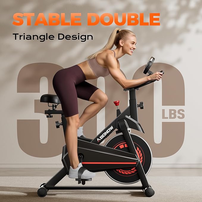 Exercise Bike, Adjustable Magnetic Resistance Stationary Bikes for Home with App Compatible, Indoor Cycling Bike with 300lbs Capacity Compact, Extra Comfort Seat & Tablet Mount