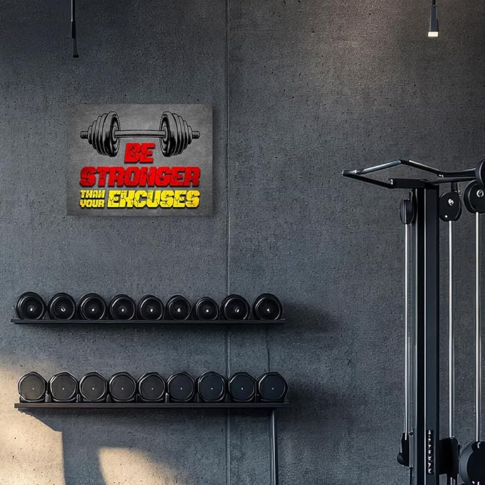 Gym Quotes Wall Art,Inspirational Workout Wall Decor,Be Stronger Than Your Excuses Canvas Wall Art for Home Gym Exercise Fitness Room