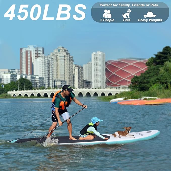 10' Inflatable Stand Up Paddle Board, Ultra-Light Wide Yoga Board for All Skill Levels with Premium SUP Paddleboard Accessories, 84L Waterproof Bag, Non-Slip Comfort Deck for Youth & Adults