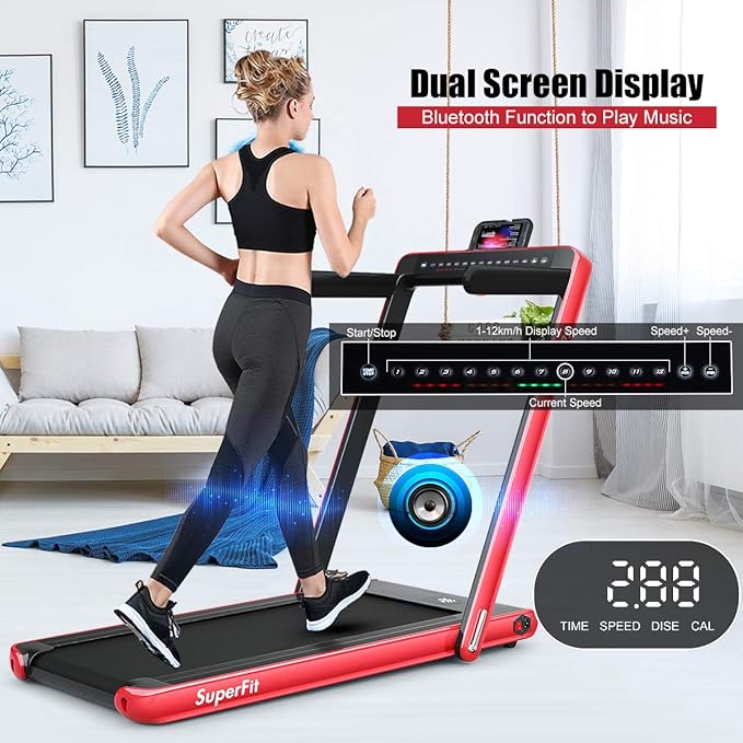 GYMAX Walking Pad, 2.25HP Dual Display Foldable Treadmill for Home with Remote/Smart App Control, Portable Compact Treadmill for Office Under Desk, Folding Running Machine for Small Spaces