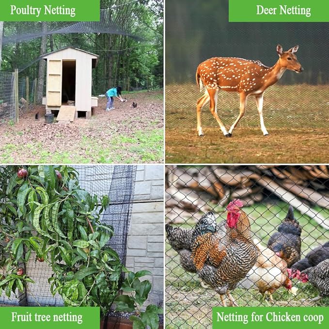 Bird Netting 7.5x100 Ft, 1/2In Mesh Heavy Duty Garden Netting Pest Barrier for Plants, Fruit Trees, Vegetables, Extra Strong Woven Mesh Netting, Animal Fencing Against Birds, Deer, Poultry
