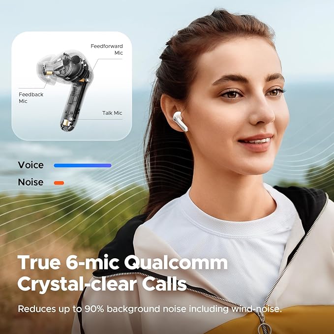 SoundPEATS Air5 Pro Adaptive Hybrid Noise Cancelling Wireless Earbuds, Qualcomm Snapdragon Sound, aptX™ Lossless, LDAC LE Hi-Res Audio, 6 Mics AI CVC 8.0 Call, 37H Playtime, IPX5 Waterproof, BT 5.4